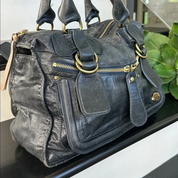 Chloé genuine leather bay bag blue/gray coloring Top Handle large purse - Picture 3 of 13